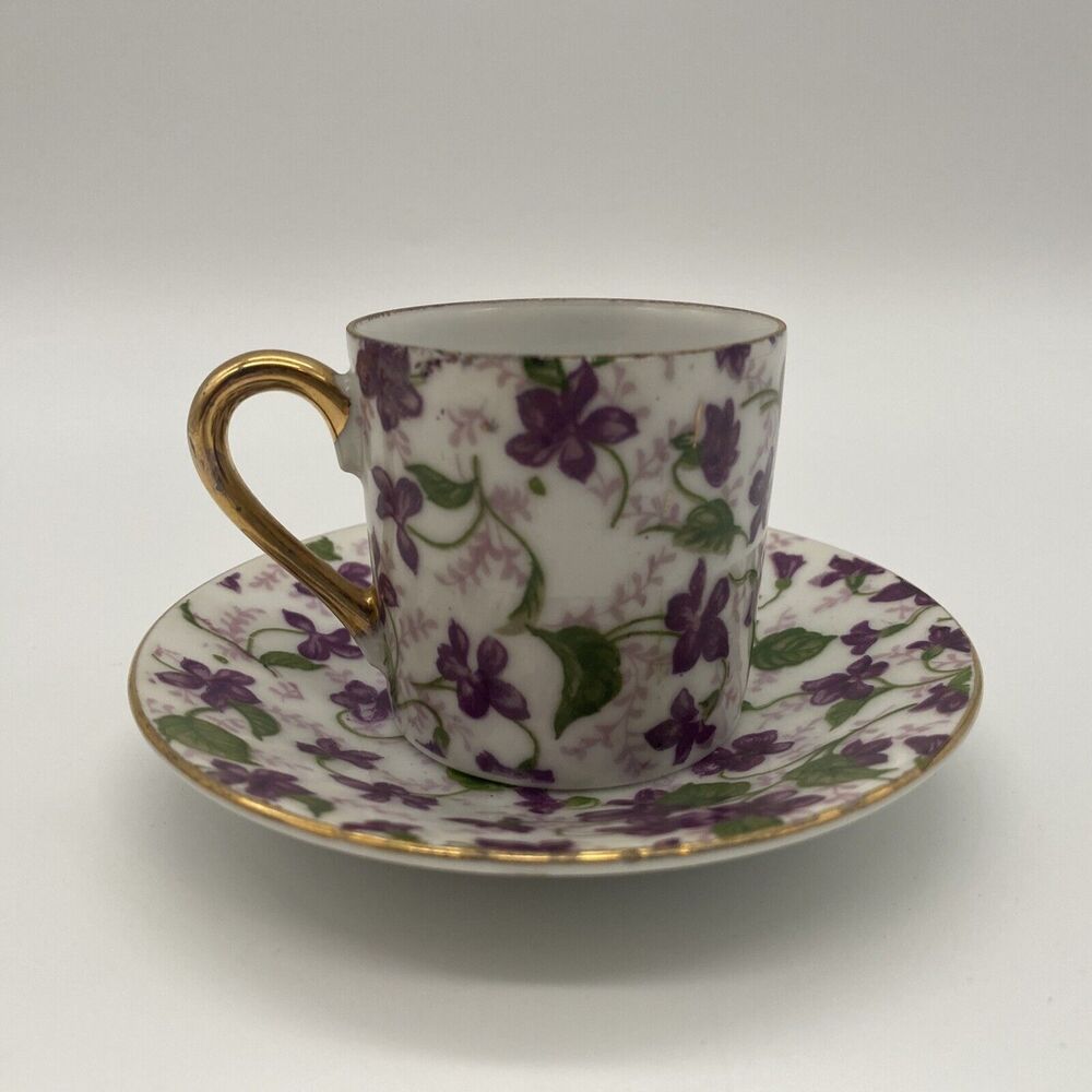 Vintage Inarco Demitasse Cup And Saucer Purple Violets E-563/D